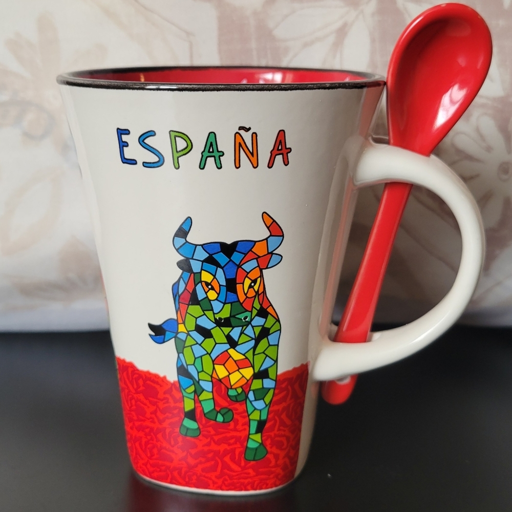 Ole Mosaic España Bull Mug with Spoon